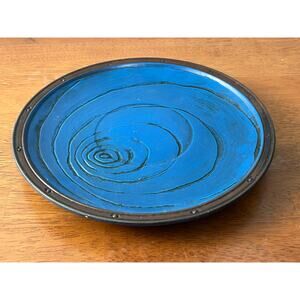 VTG Inarco Blue Art Pottery Plate Concentric Circles MCM Japan E-3202 8"